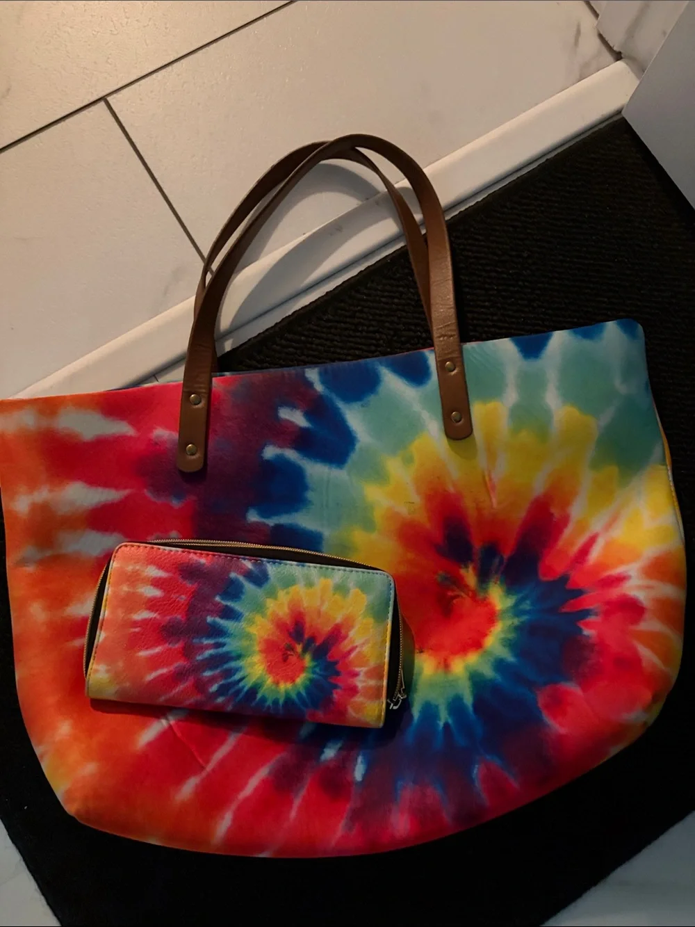 Tie-Dye Canvas Tote Bag with Matching Wallet - Multicolor - Picture 5 of 5